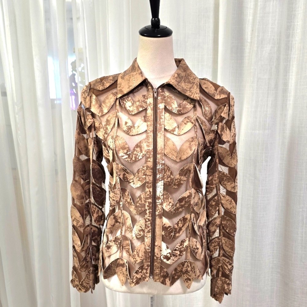 Natto Real Leather & Mesh‎ Brown Leaf Jacket Womens Size S